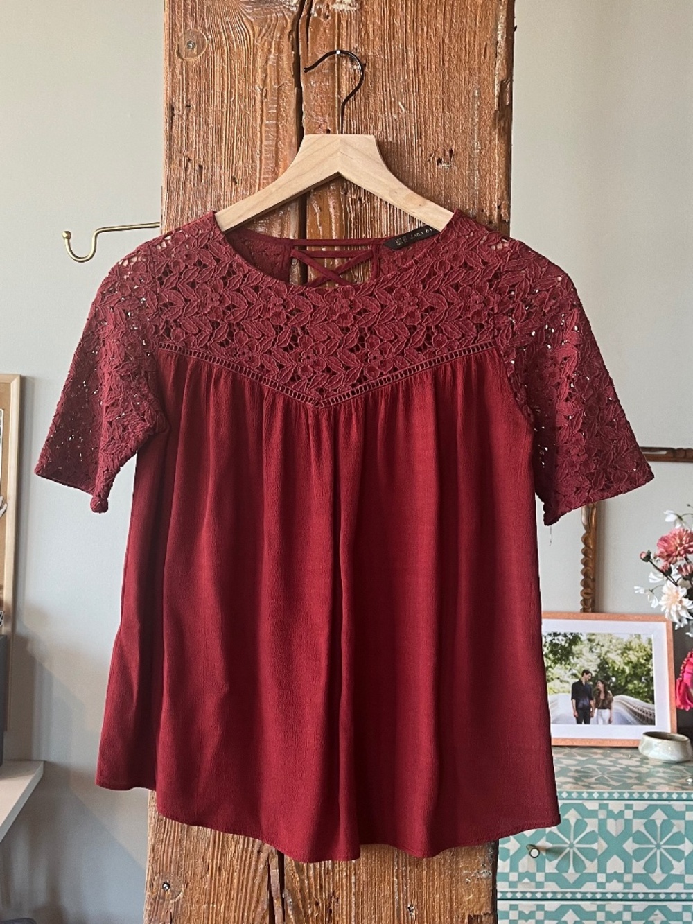 Scarlet floral lace top, XS
